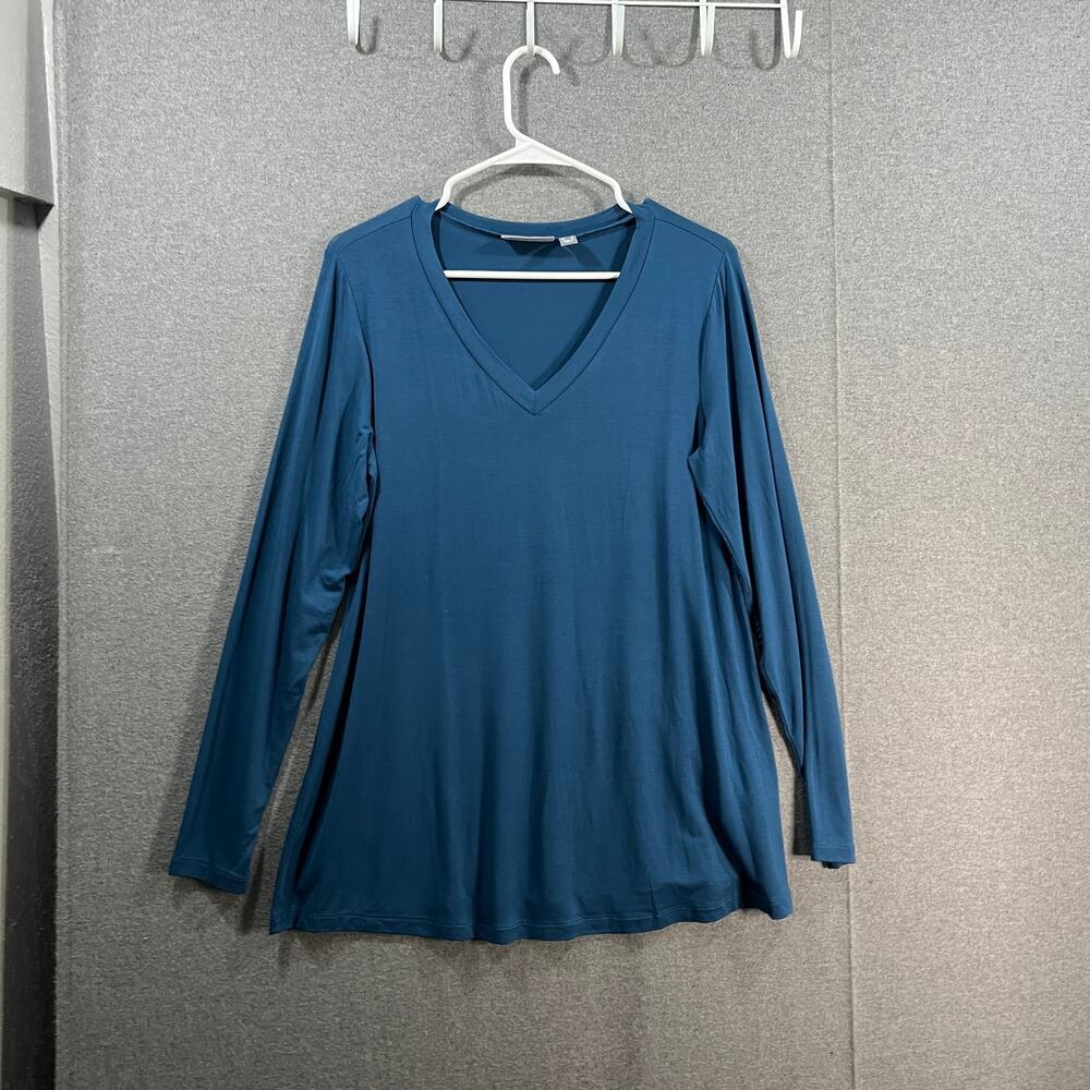 Susan Graver Lifestyle Ree. Sra Knit VNeck Long Sleeve A-Line Rustic Navy Small